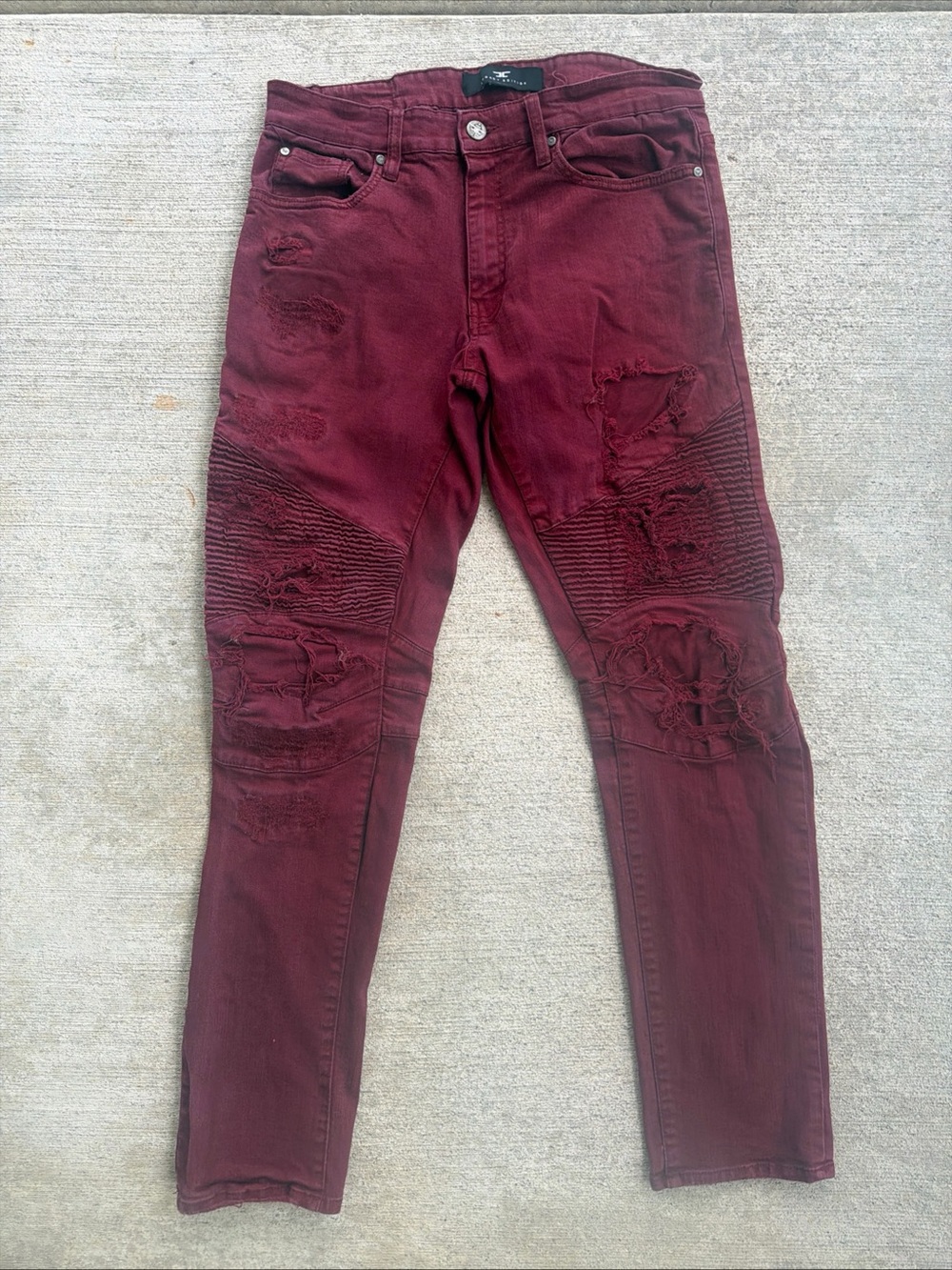 Jordan Craig Legacy Edition Men’s Aaron Biker Jeans Burgundy Size 34 X 32